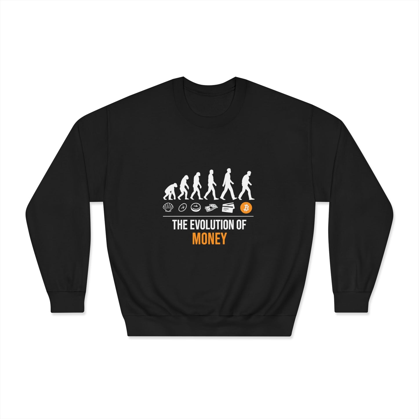 The Evolution of Money Crewneck Sweatshirt (front design) – Crypto Vault Pullover