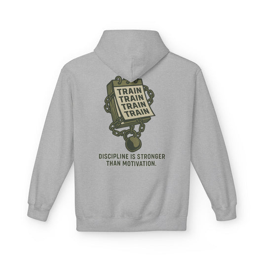 Train, Train, Train Midweight Softstyle Fleece Hoodie (front logo + back design) – Gym Apparel