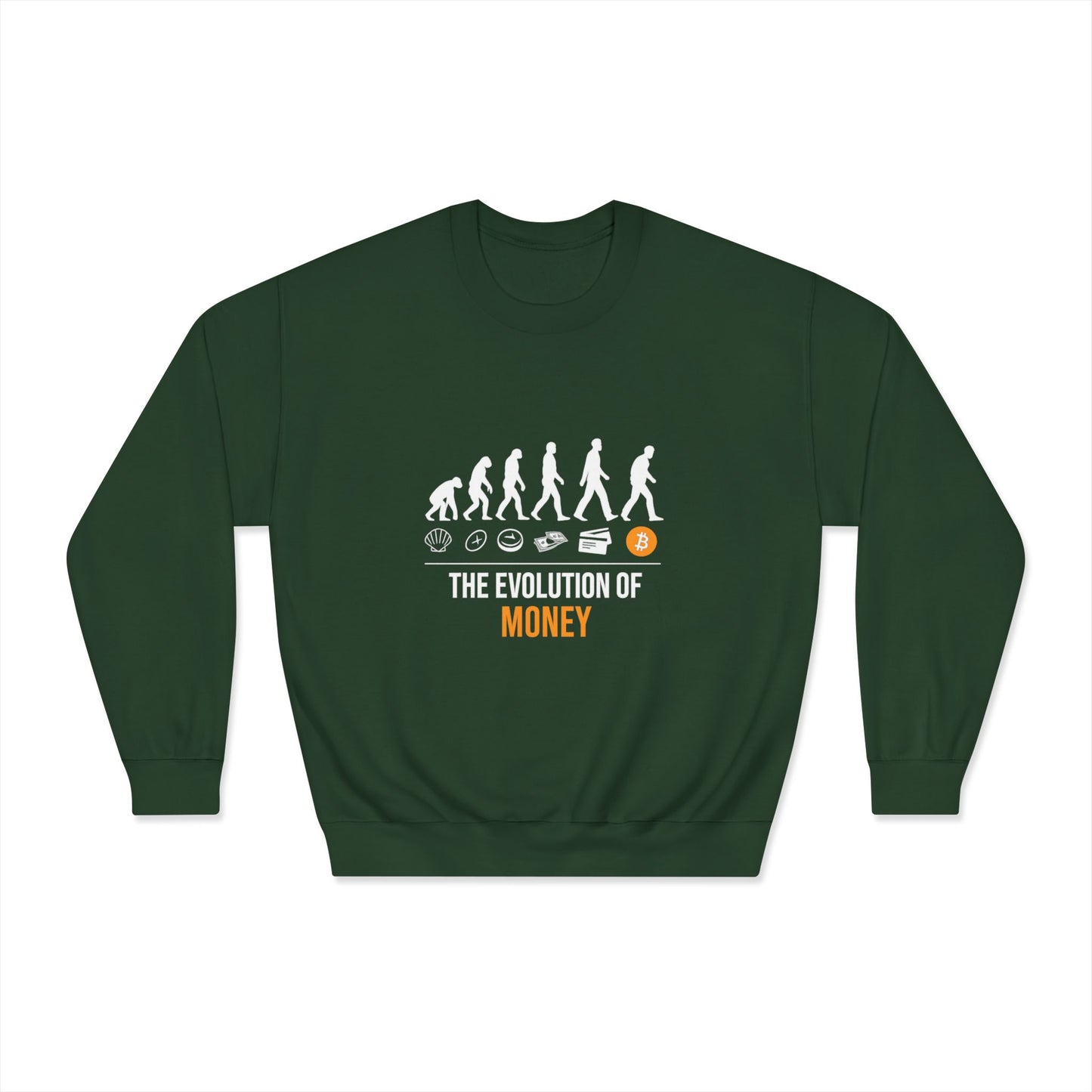 The Evolution of Money Crewneck Sweatshirt (front design) – Crypto Vault Pullover