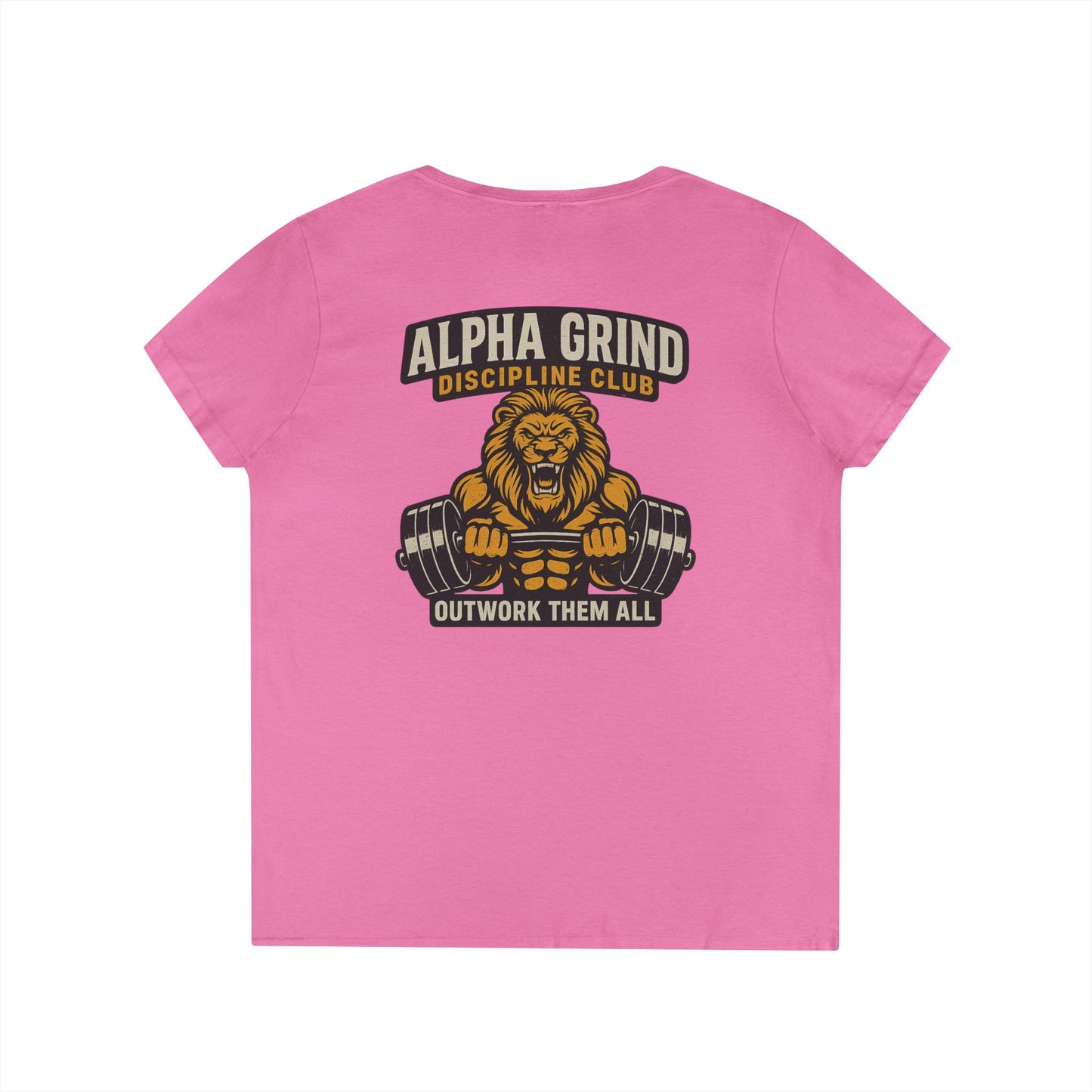 Alpha Grind Ladies' V-Neck T-Shirt (front logo + back design) — Gym Apparel