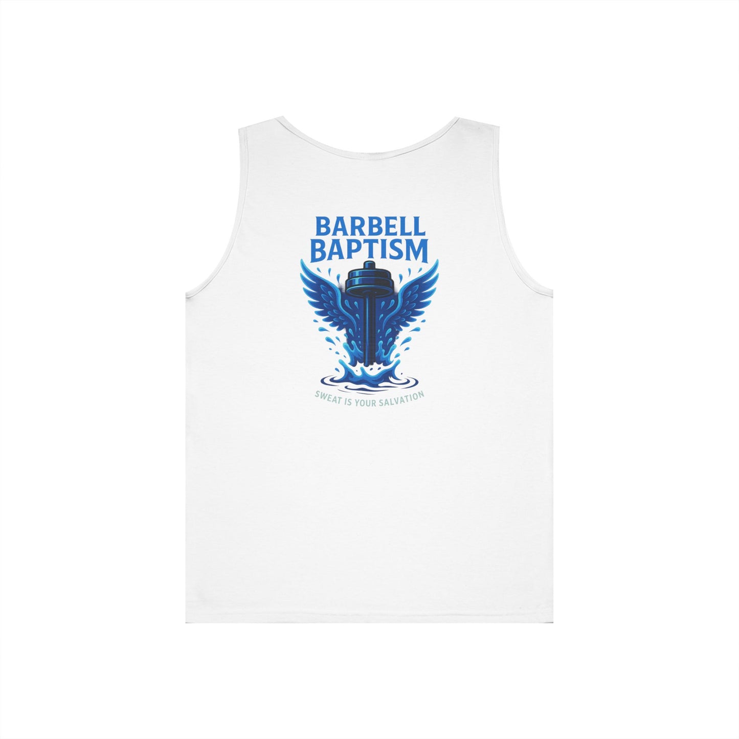 Barbell Baptism Tank Top (front logo + back design) – Gym Apparel