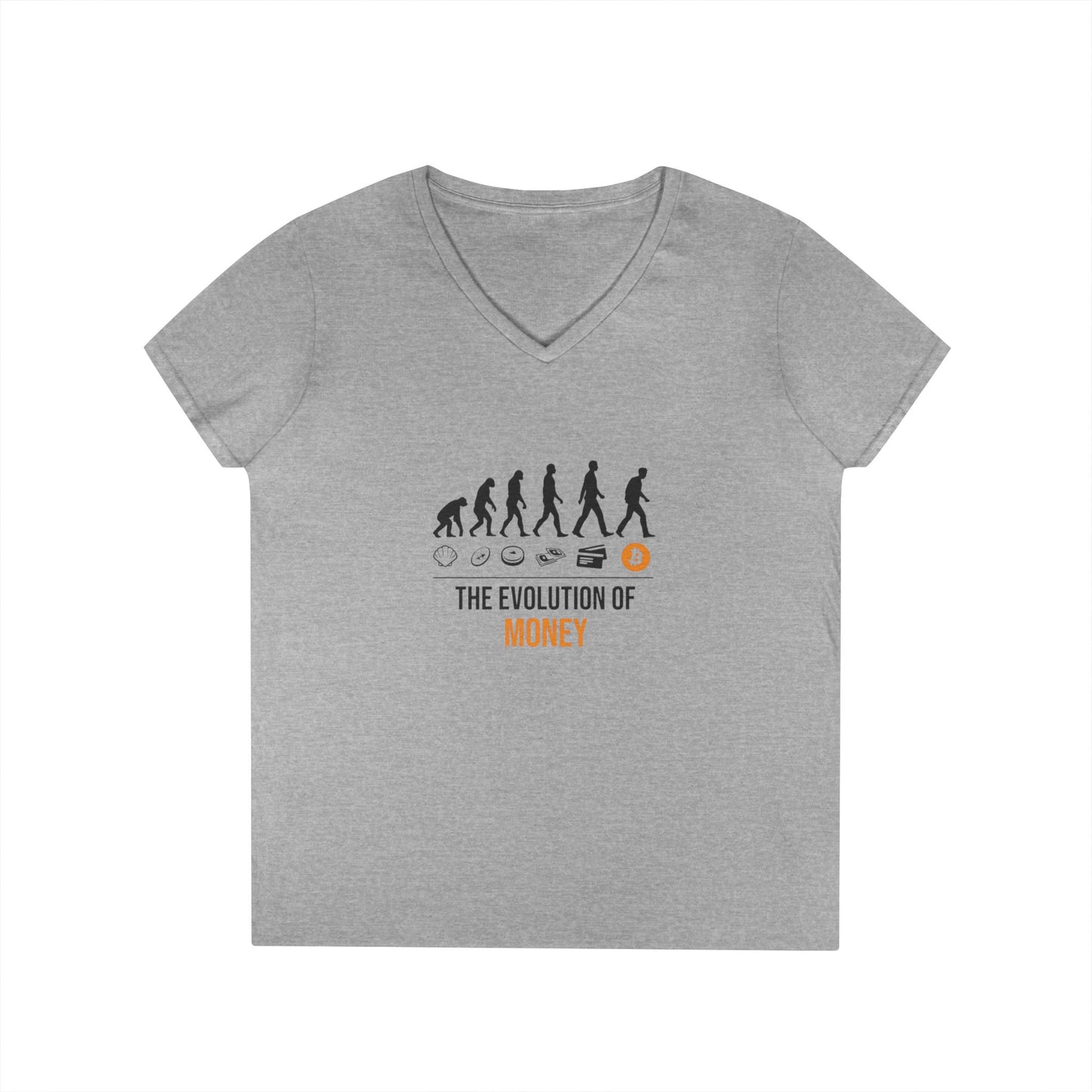 The Evolution of Money V-Neck Tee (front design) – Crypto Vault Shirt