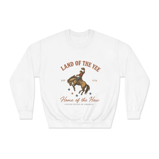 Land of the Yee, Home of the Haw Crewneck Sweatshirt (front design) – American Pride Pullover
