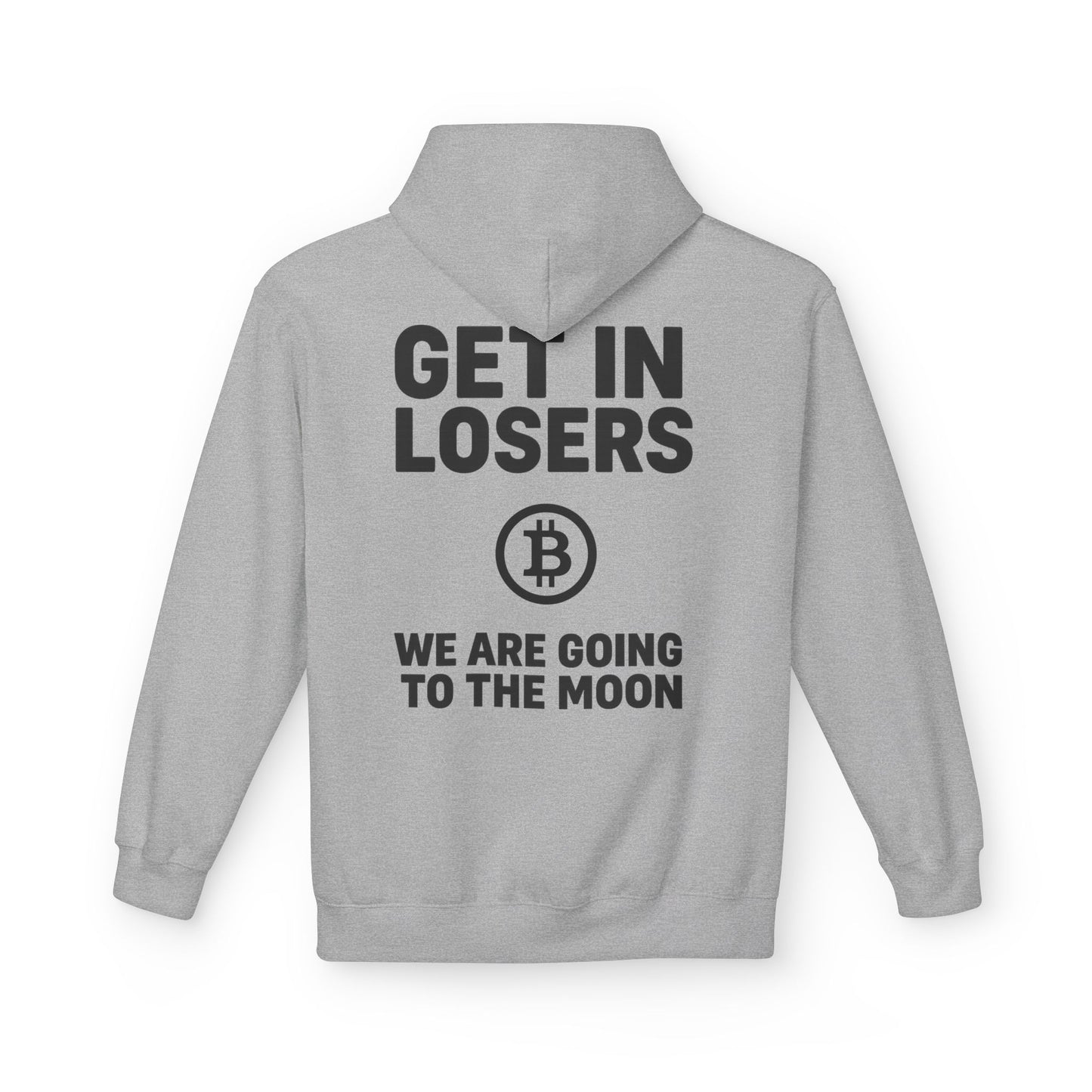 Get In Losers Bitcoin Moon Mission Midweight Softstyle Fleece Hoodie (front logo + back design) – Investor Apparel