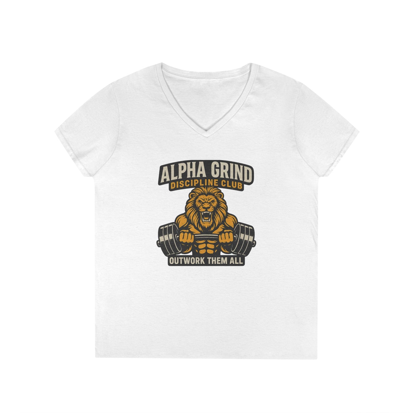 Alpha Grind Ladies' V-Neck T-Shirt (front design) — Gym Apparel