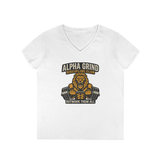 Alpha Grind Ladies' V-Neck T-Shirt (front design) — Gym Apparel