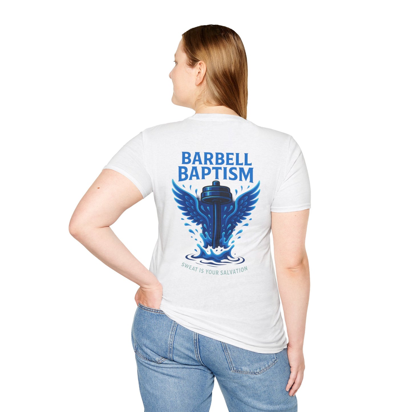 Barbell Baptism T-Shirt (front logo + back design) – Gym Apparel