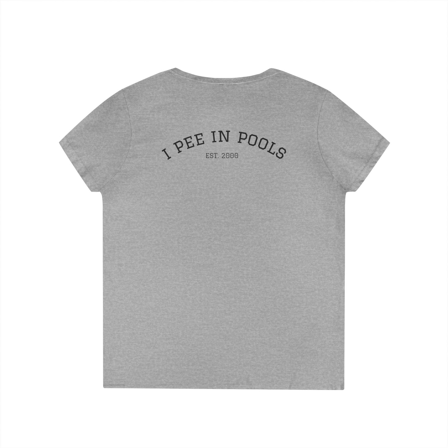 I Pee In Pools V-Neck Tee (front logo + back design) – Meme Apparel