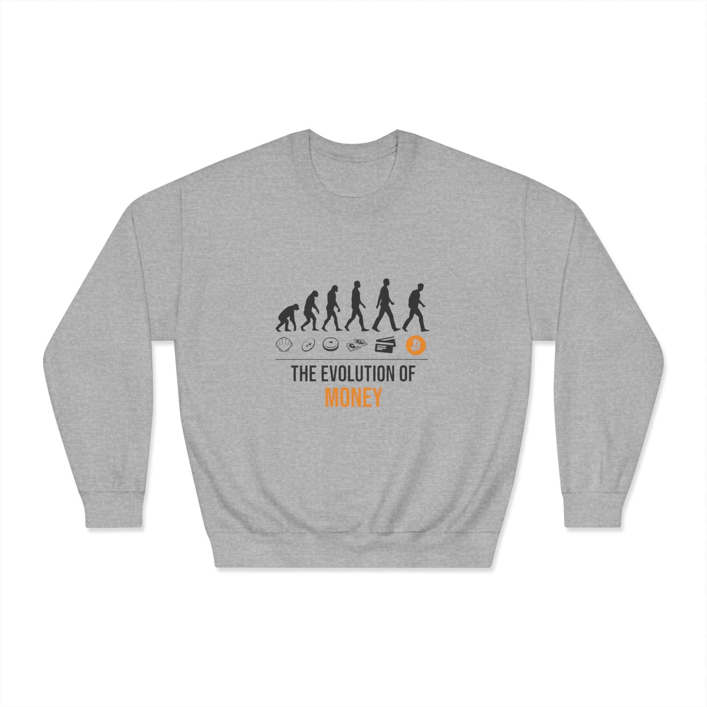 The Evolution of Money Crewneck Sweatshirt (front design) – Crypto Vault Pullover