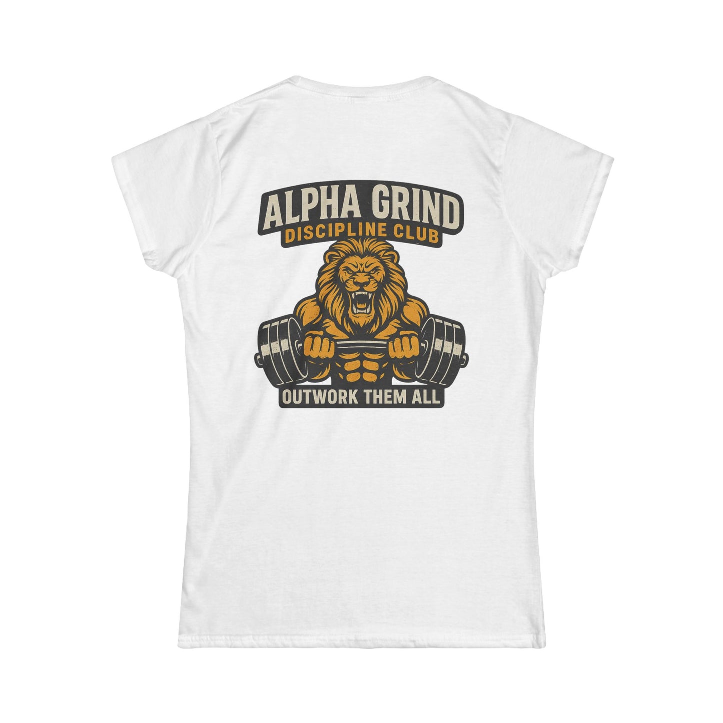 Alpha Grind Women’s Tee (front logo + back design) – Gym Apparel