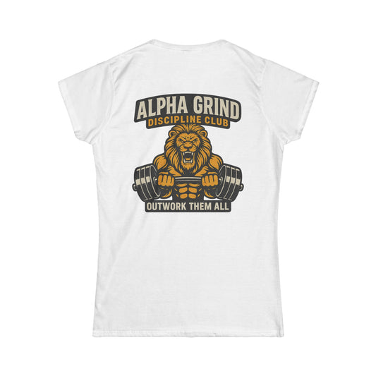 Alpha Grind Women’s Tee (front logo + back design) – Gym Apparel