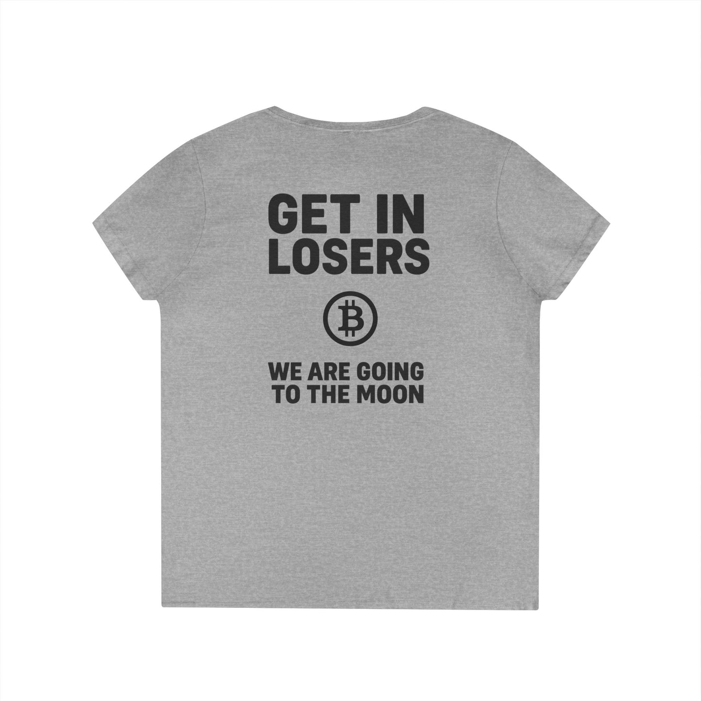 Get In Losers Bitcoin Moon Mission V-Neck T-Shirt (front logo + back design) – Investor Apparel