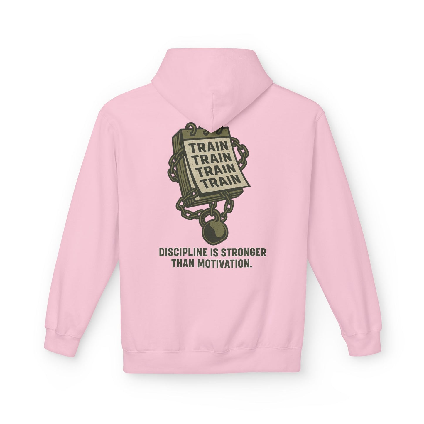 Train, Train, Train Midweight Softstyle Fleece Hoodie (front logo + back design) – Gym Apparel