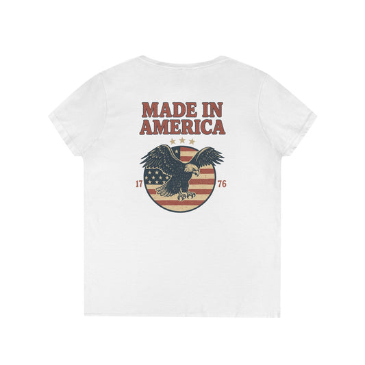 Made in America Tee (front logo + back design) – American Pride Ladies V-Neck