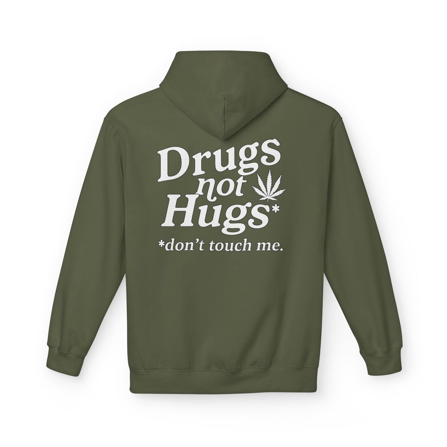 Drugs Not Hugs Midweight Softstyle Fleece Hoodie (front logo + back design) - Meme Apparel