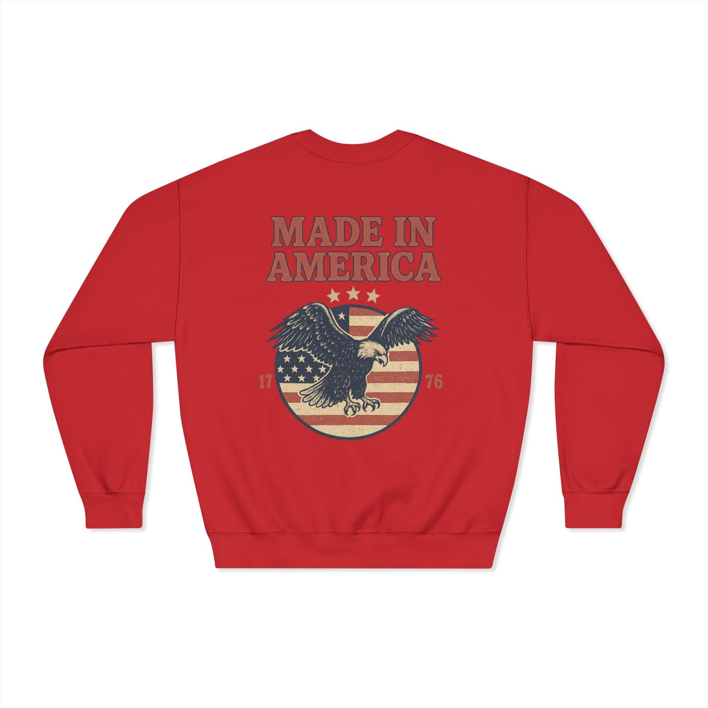 Made in America Crewneck Sweatshirt (front logo + back design) – American Pride Pullover