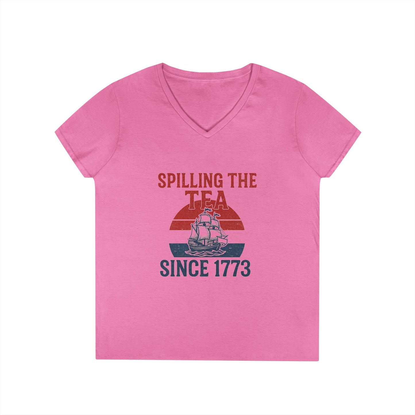 Spillin’ the Tea Since 1773 Tee (front design) – American Pride Ladies V-Neck