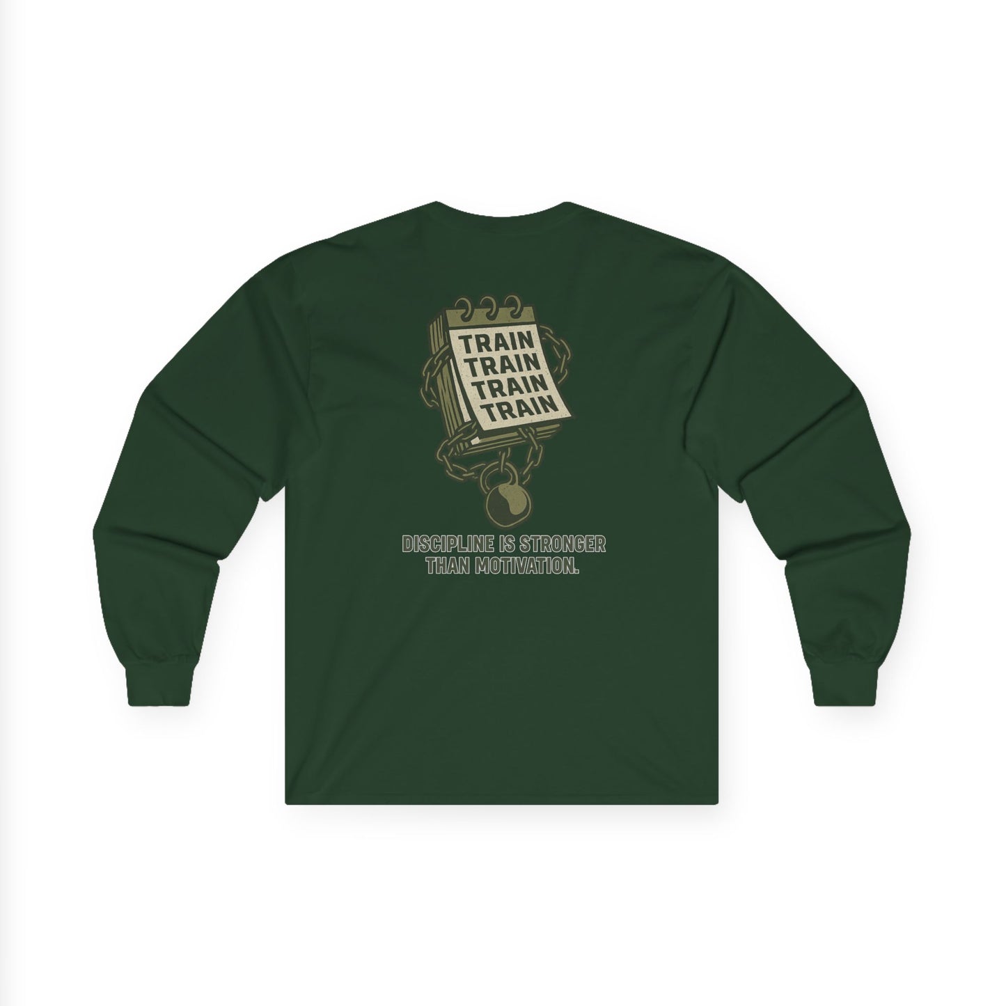 Train, Train, Train Long Sleeve (front logo + back design) – Gym Apparel