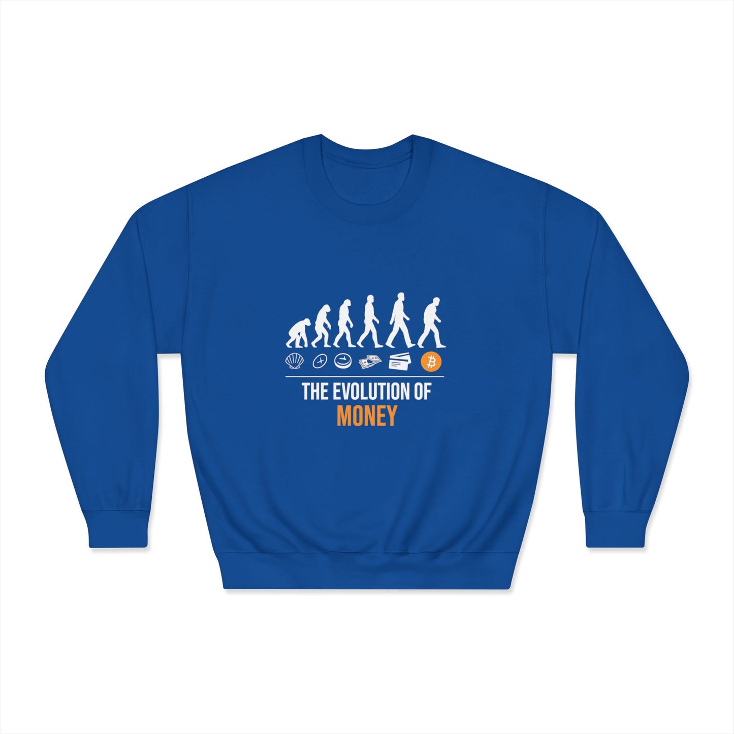 The Evolution of Money Crewneck Sweatshirt (front design) – Crypto Vault Pullover