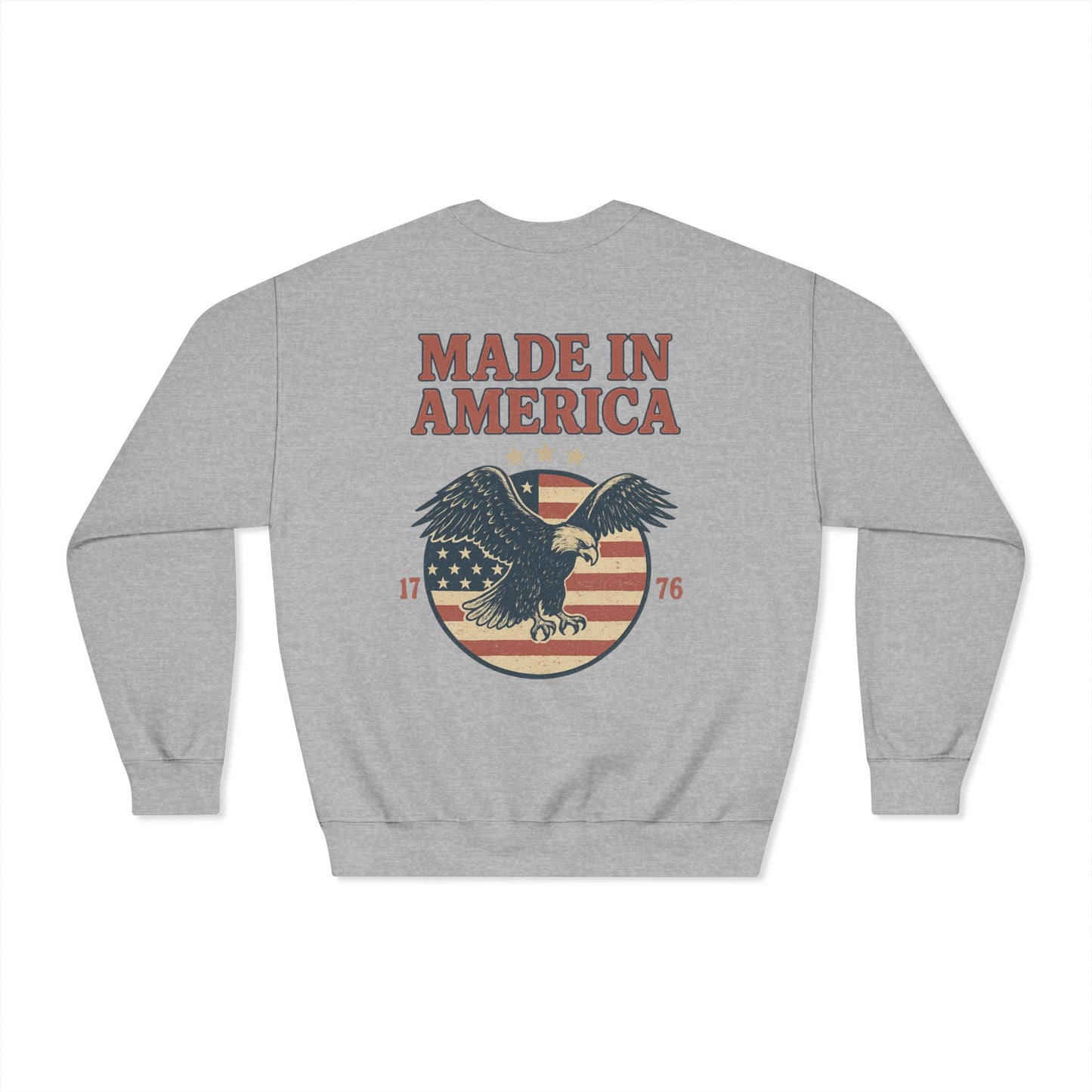Made in America Crewneck Sweatshirt (front logo + back design) – American Pride Pullover