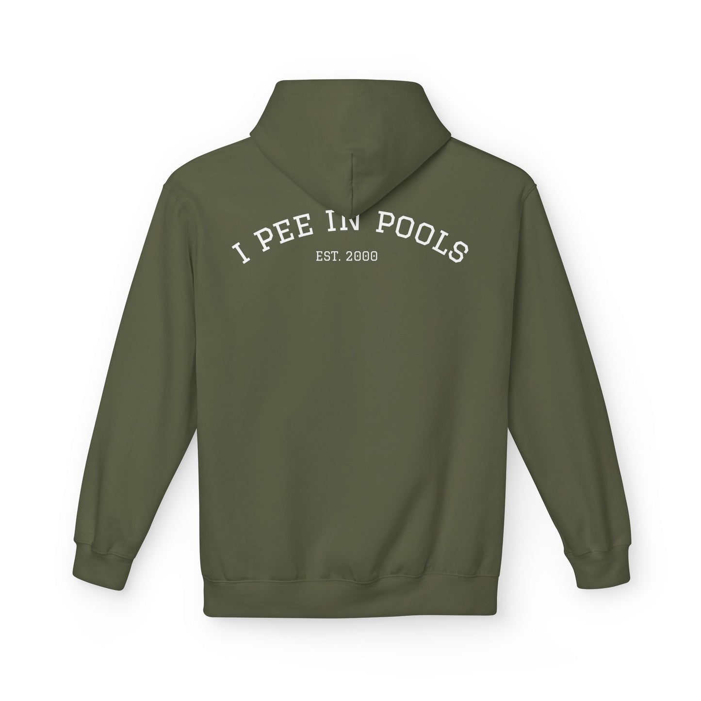 I Pee In Pools Midweight Softstyle Fleece Hoodie (front logo + back design) - Meme Apparel