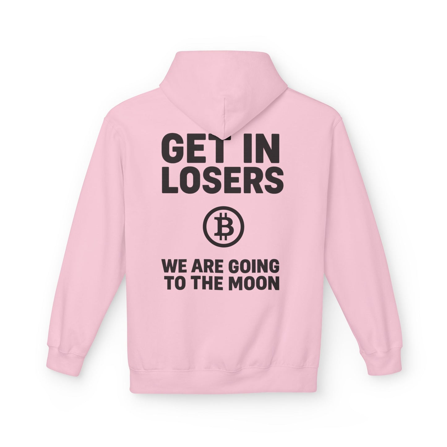 Get In Losers Bitcoin Moon Mission Midweight Softstyle Fleece Hoodie (front logo + back design) – Investor Apparel