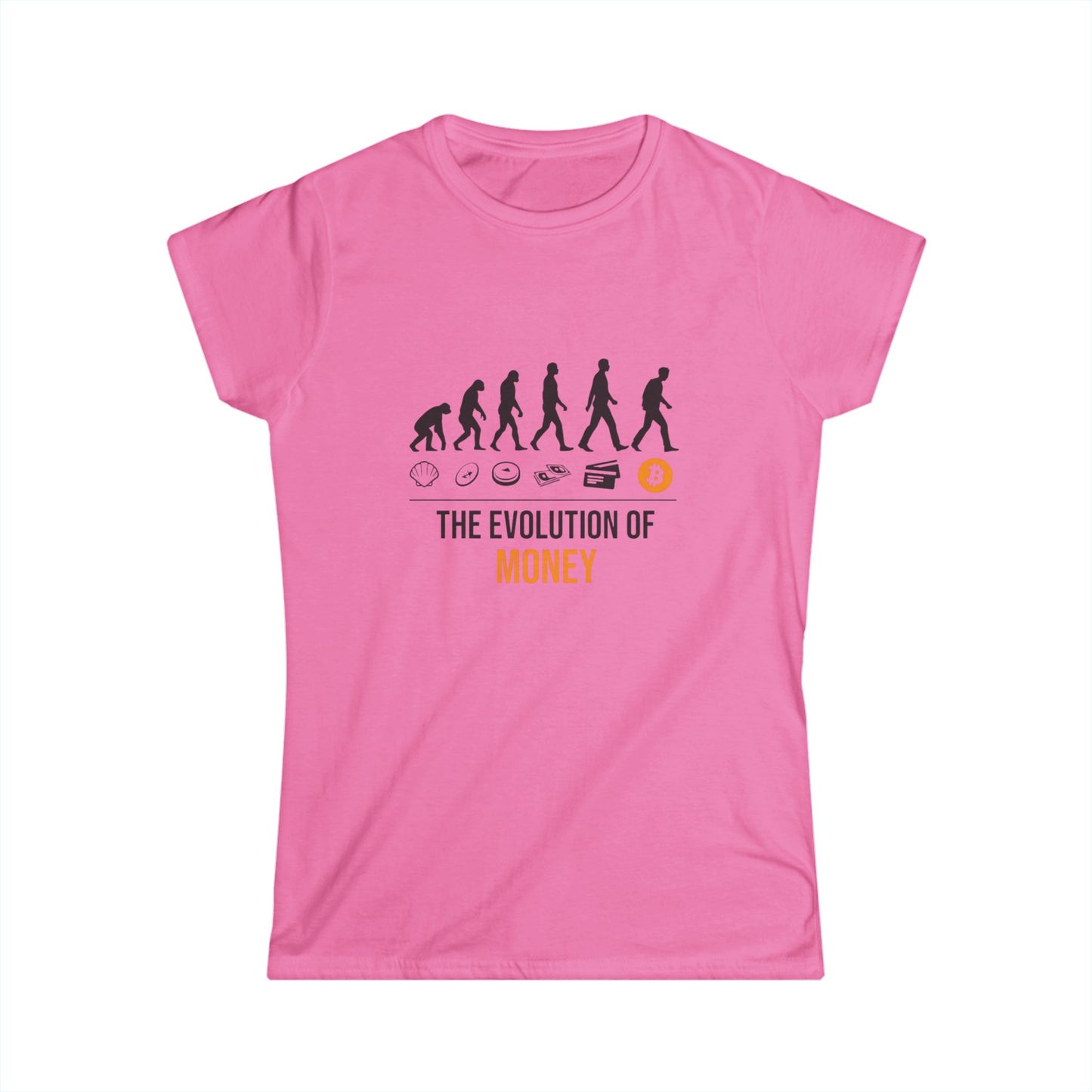 The Evolution of Money Tee (front design) – Crypto Vault Women’s Shirt