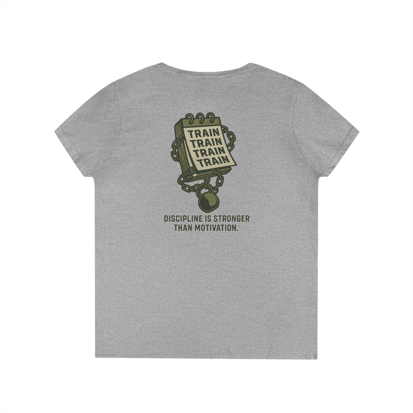 Train, Train, Train V-Neck T-Shirt (front logo + back design) – Gym Apparel