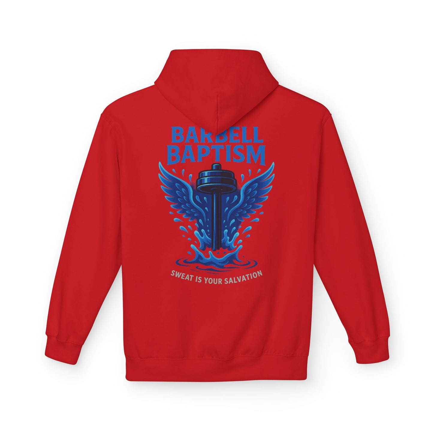 Barbell Baptism Midweight Softstyle Fleece Hoodie (front logo + back design) – Gym Apparel