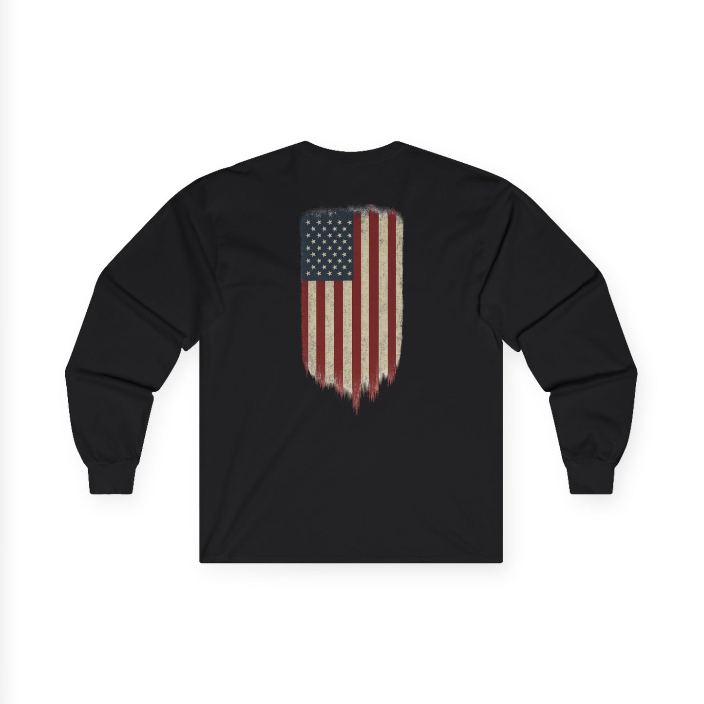American Flag Long Sleeve Tee (front logo + back design) – American Pride Shirt