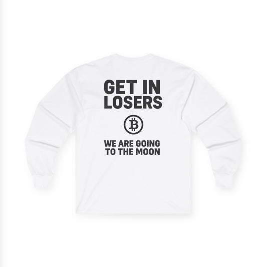 Get In Losers Bitcoin Moon Mission Long Sleeve (front logo + back design) – Investor Apparel