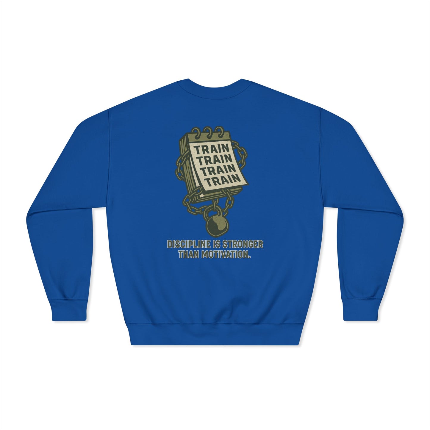 Train, Train, Train DryBlend Crewneck Sweatshirt (front logo + back design) – Gym Apparel