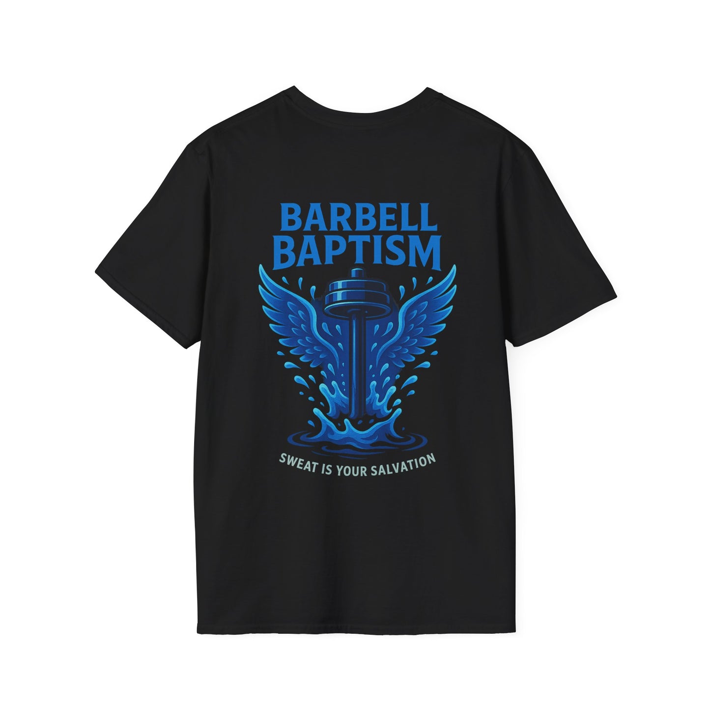 Barbell Baptism T-Shirt (front logo + back design) – Gym Apparel
