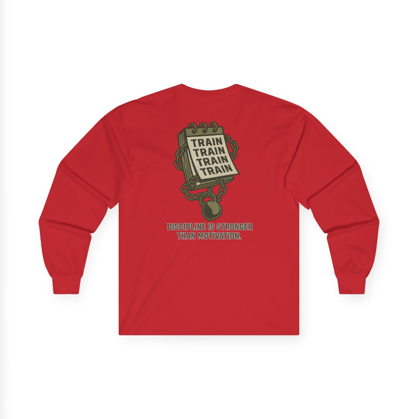 Train, Train, Train Long Sleeve (front logo + back design) – Gym Apparel