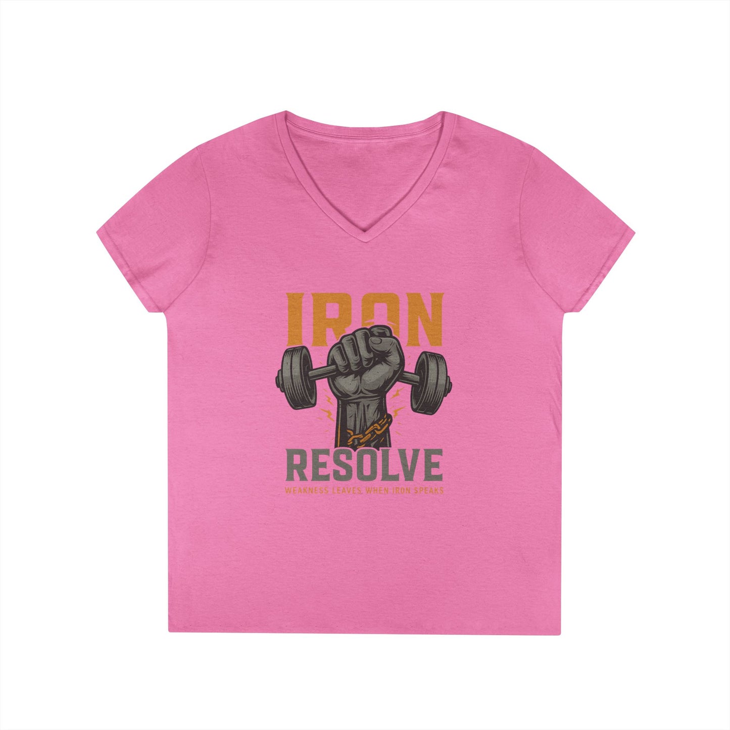 Iron Resolve Ladies' V-Neck T-Shirt (front design) — Gym Apparel