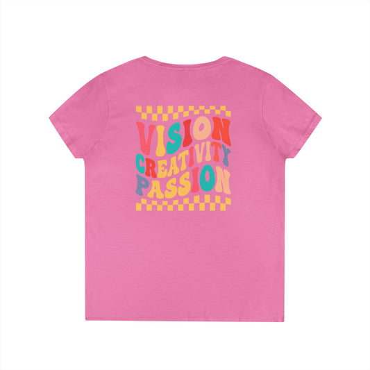 Vision Creativity Passion V-Neck Tee (front logo + back design) – Meme Culture Shirt