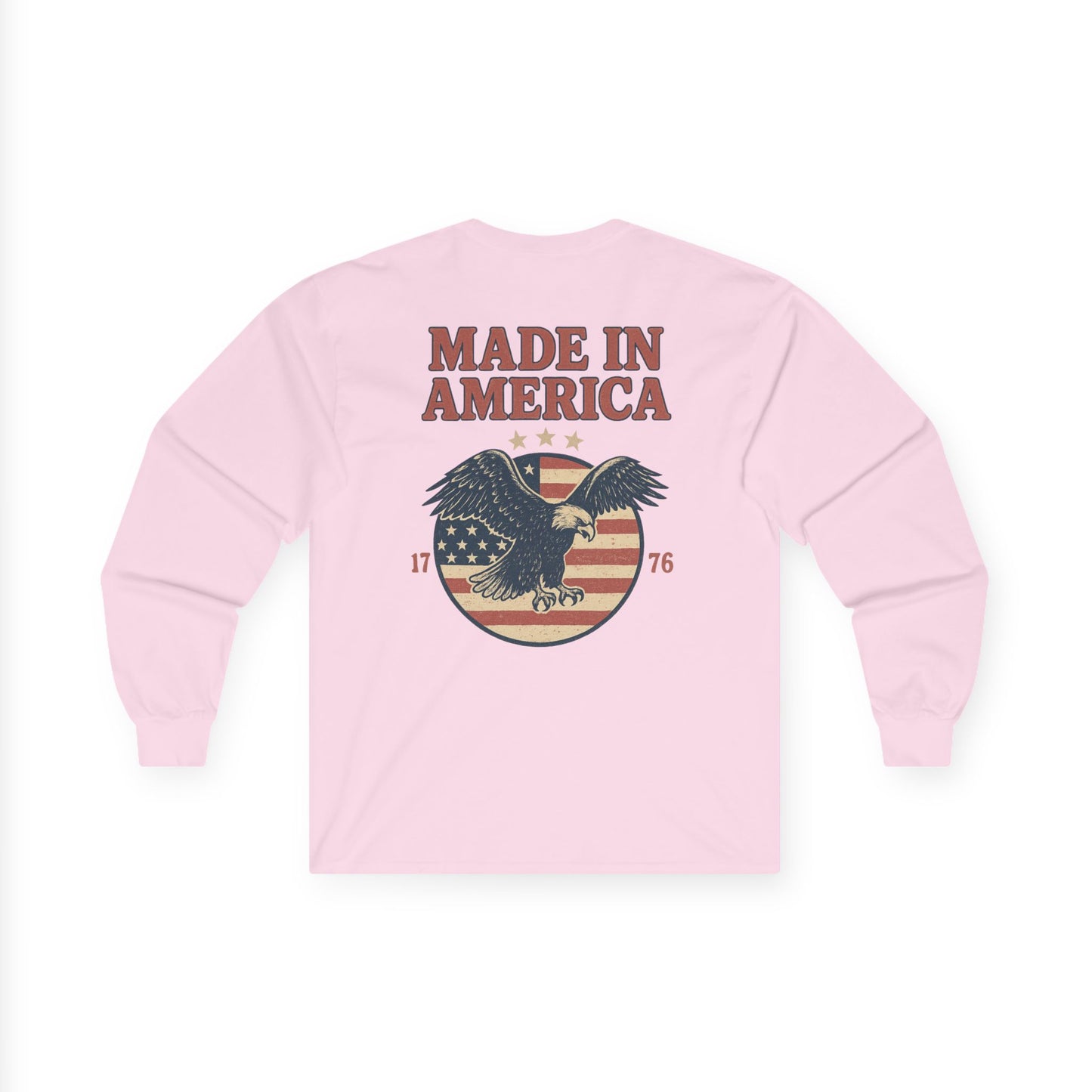 Made in America Long Sleeve Tee (front logo + back design) – American Pride Shirt