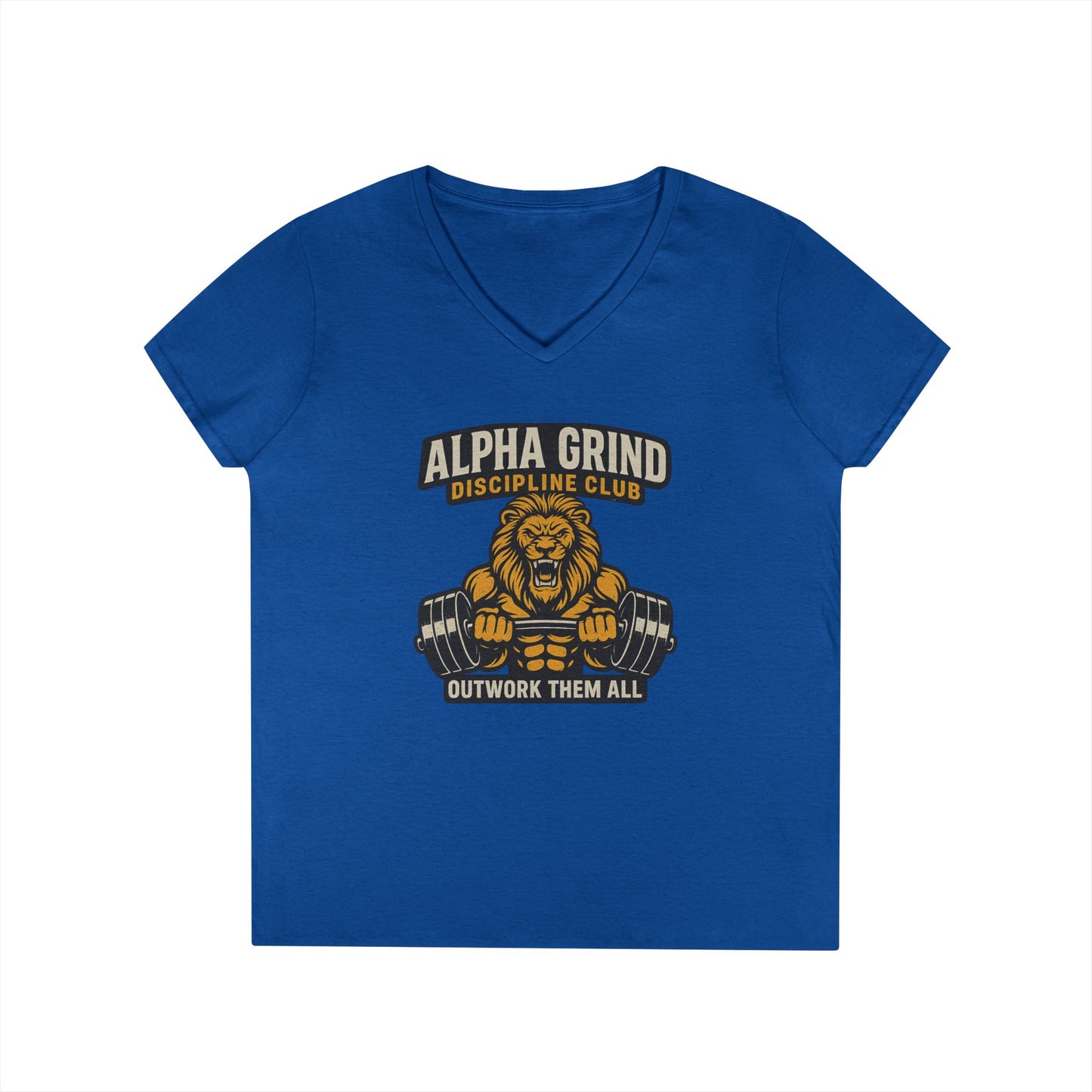 Alpha Grind Ladies' V-Neck T-Shirt (front design) — Gym Apparel