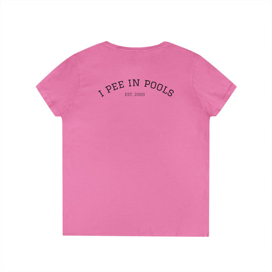 I Pee In Pools V-Neck Tee (front logo + back design) – Meme Apparel