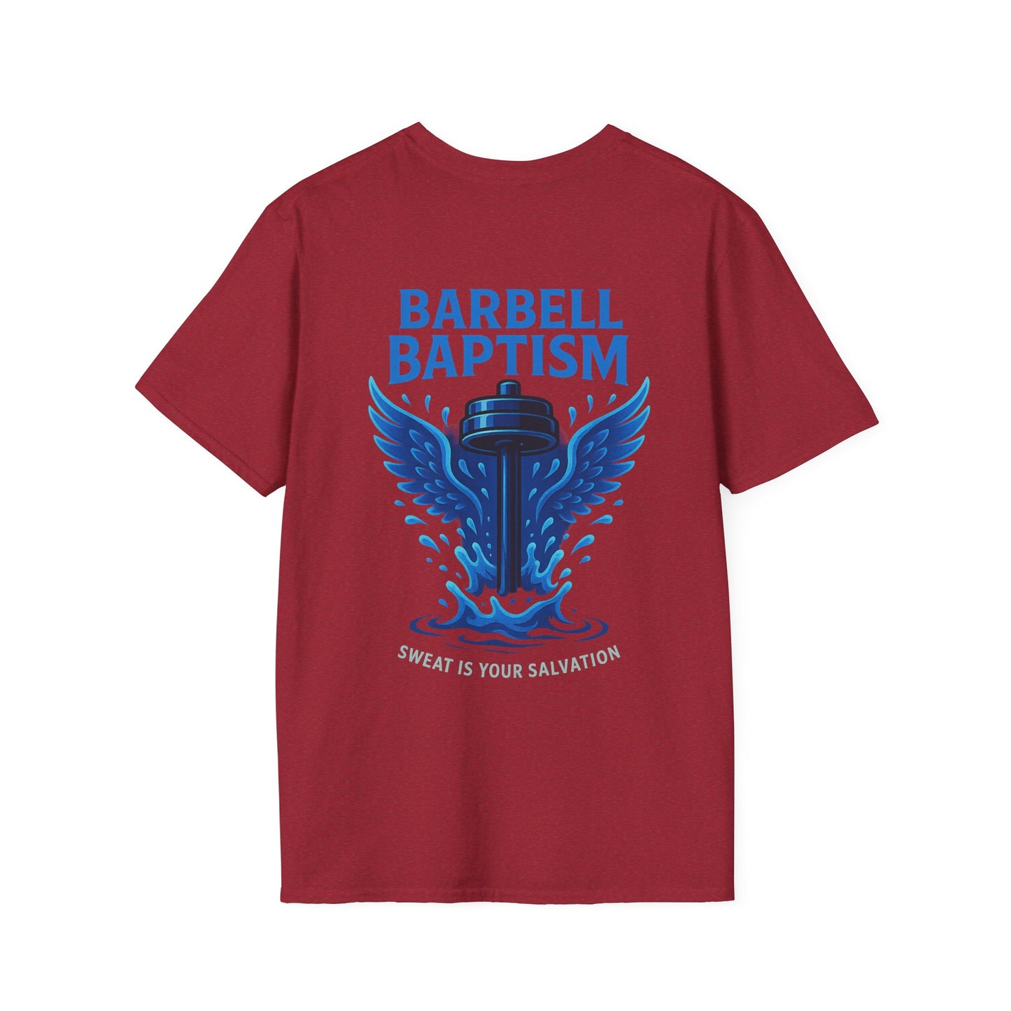 Barbell Baptism T-Shirt (front logo + back design) – Gym Apparel