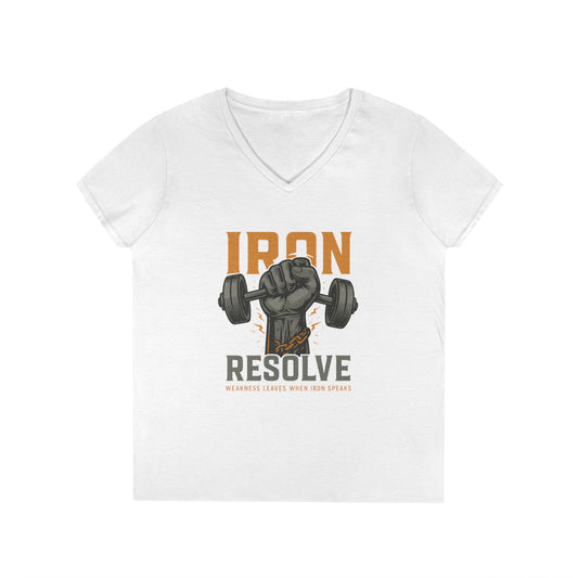 Iron Resolve Ladies' V-Neck T-Shirt (front design) — Gym Apparel