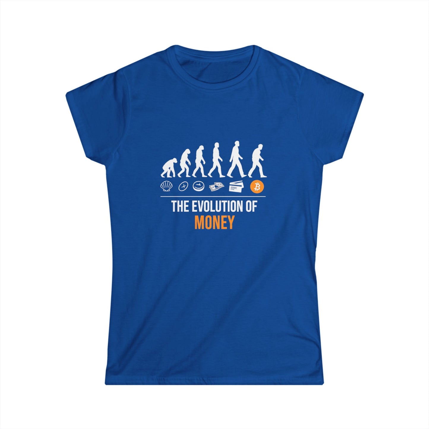 The Evolution of Money Tee (front design) – Crypto Vault Women’s Shirt