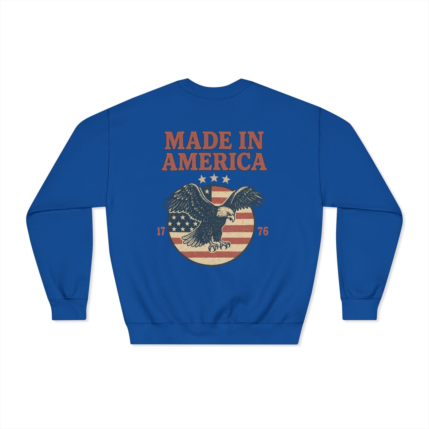 Made in America Crewneck Sweatshirt (front logo + back design) – American Pride Pullover