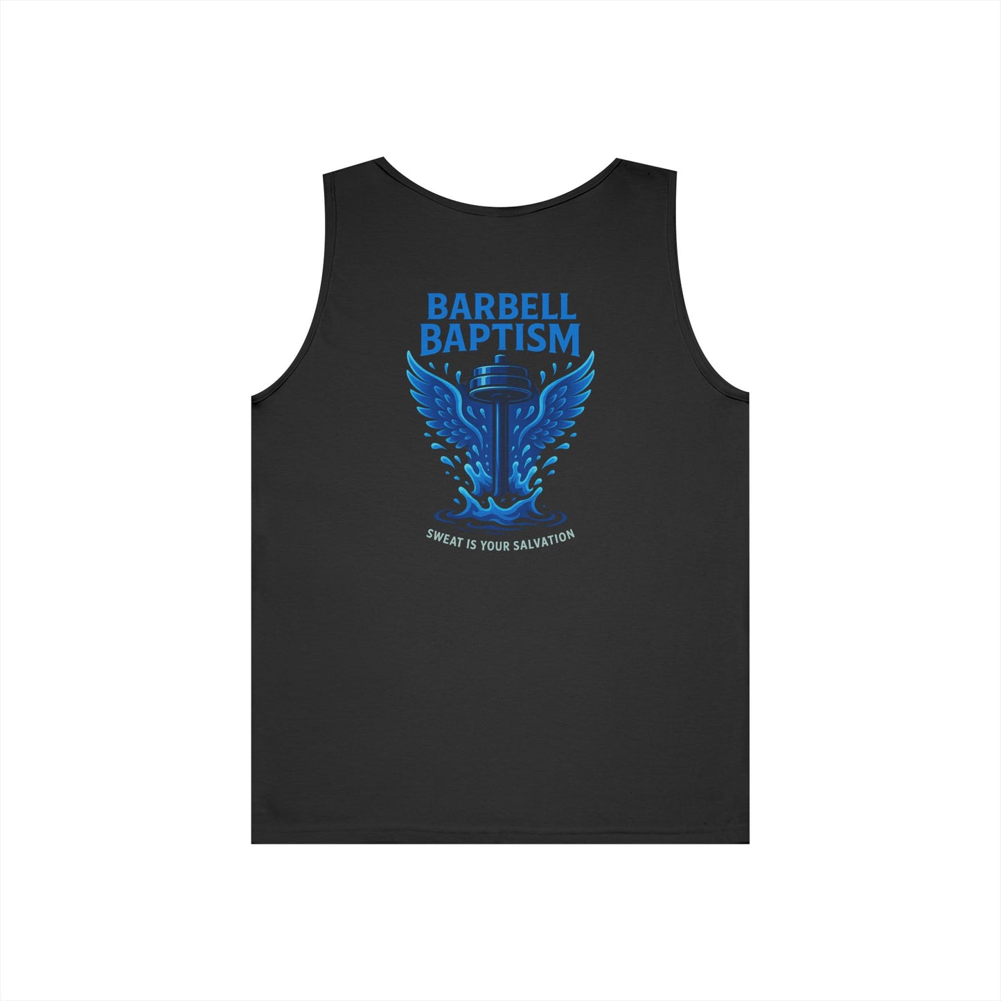Barbell Baptism Tank Top (front logo + back design) – Gym Apparel