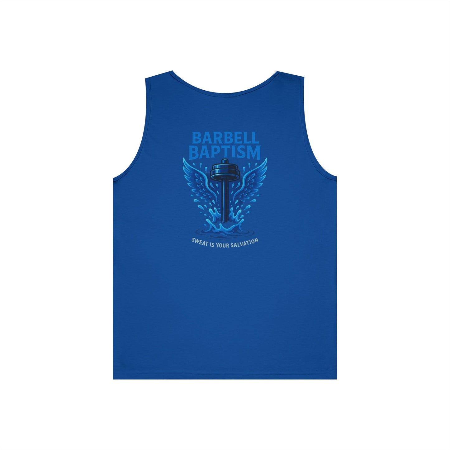 Barbell Baptism Tank Top (front logo + back design) – Gym Apparel