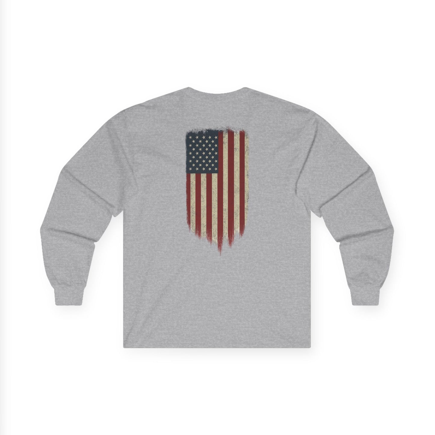 American Flag Long Sleeve Tee (front logo + back design) – American Pride Shirt