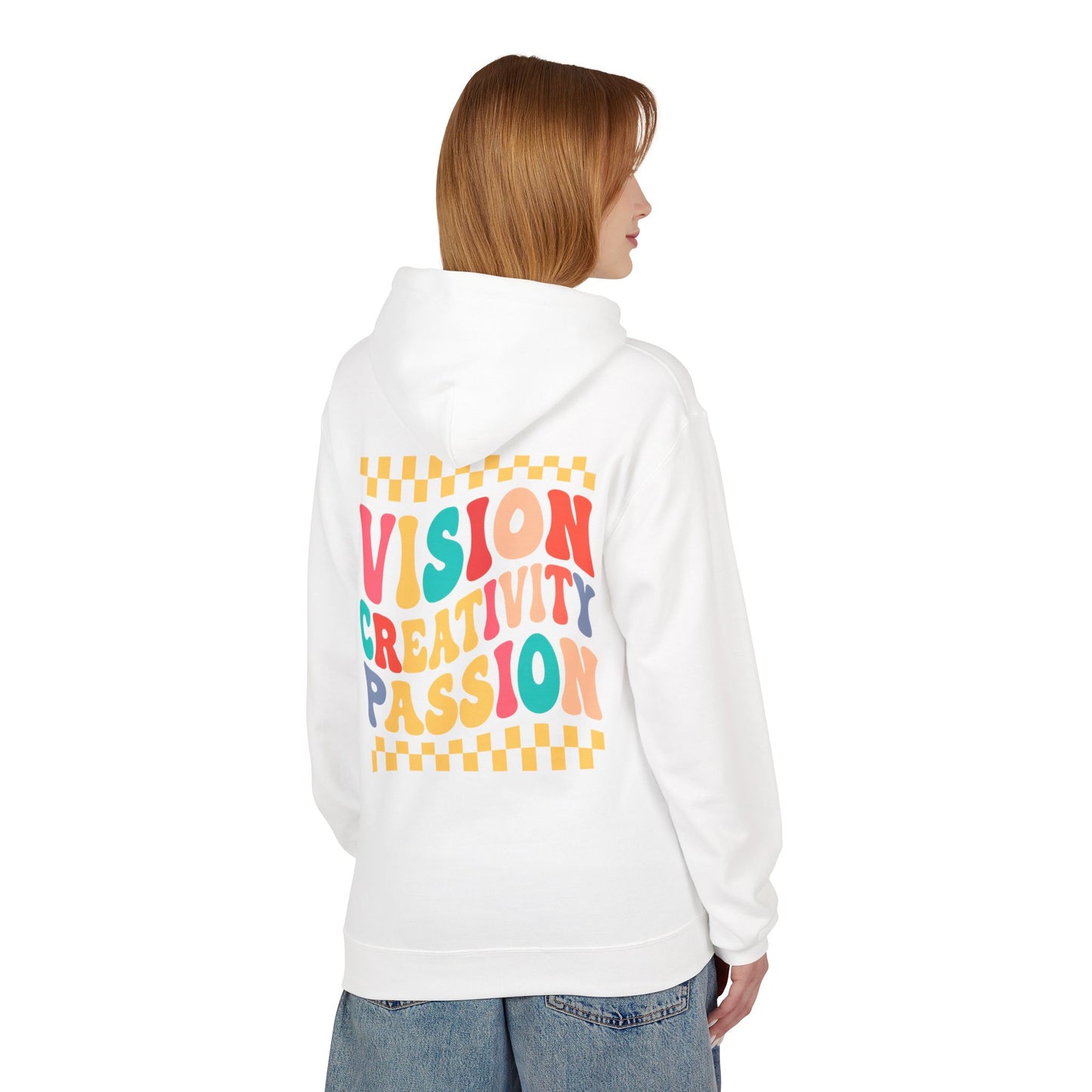 Vision Creativity Passion Midweight Softstyle Fleece Hoodie (front logo + back design) - Meme Apparel