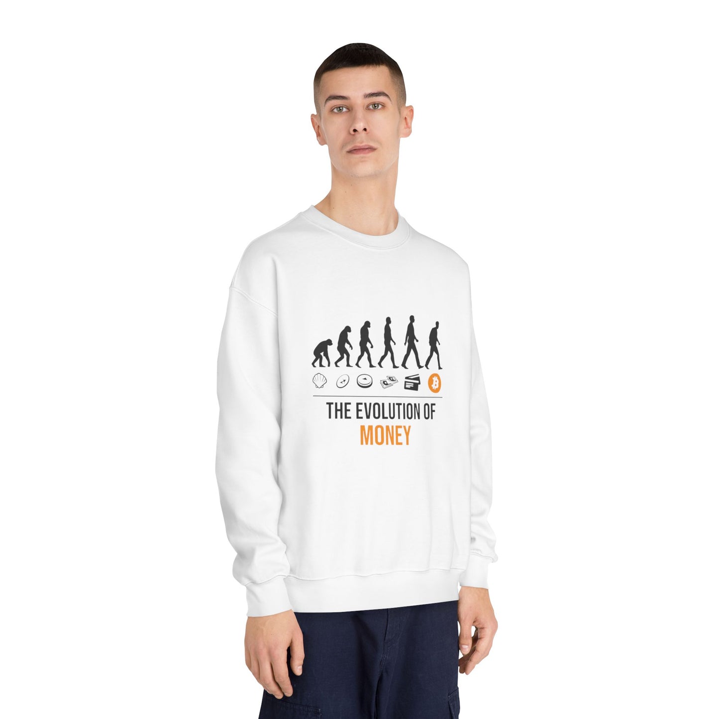 The Evolution of Money Crewneck Sweatshirt (front design) – Crypto Vault Pullover