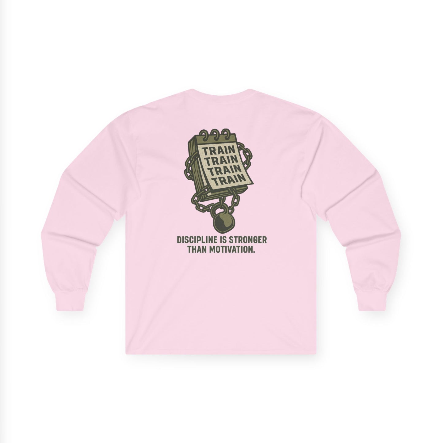 Train, Train, Train Long Sleeve (front logo + back design) – Gym Apparel