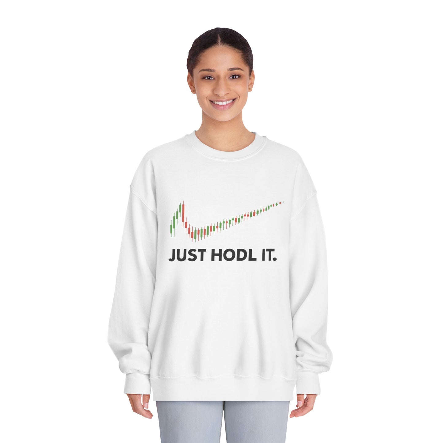 Just HODL It Crewneck Sweatshirt (front design) – Crypto Vault Pullover